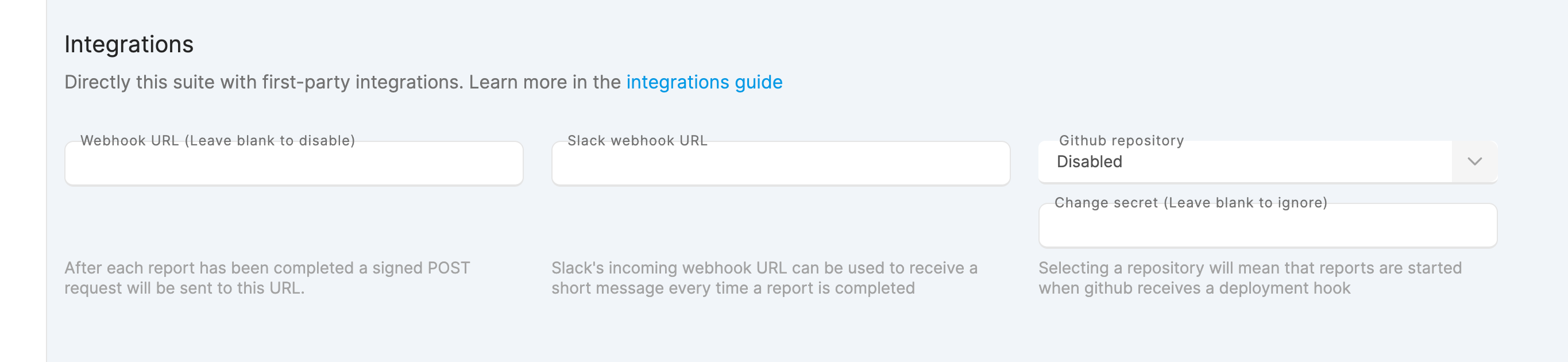 A webhook will be automatically fired to the URL after each test report has been completed